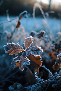 结霜的植物特写图片
