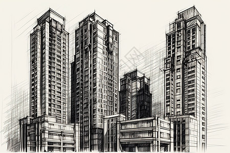 空间结构黑白素描建筑插画