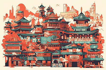 中国风古城背景图片