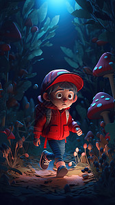 森林里的红衣男孩背景图片