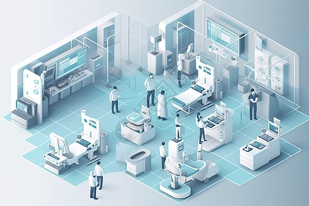 智能生产2.5D科技智能医疗保健治疗中心插画