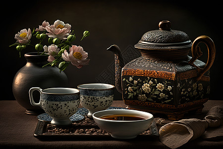 紫砂茶壶套装高清图片