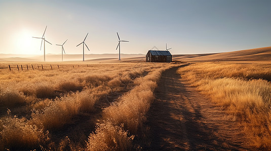 沙漠地区的风力发电扇图片