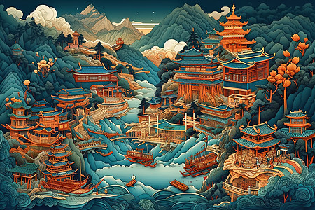 中国风建筑插图图片