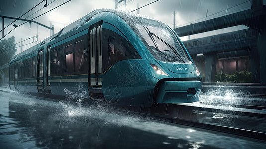 雨天未来式轨道列车图片