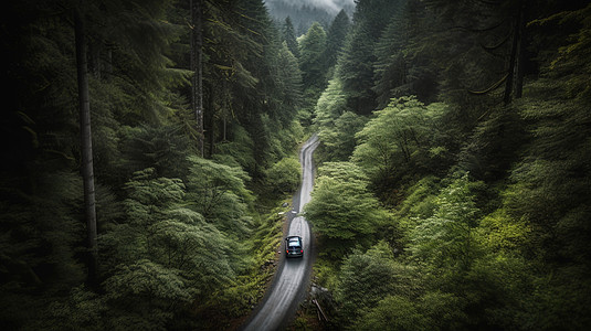 森林里的公路森林里行驶的汽车背景