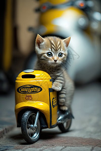 上骑小车车的猫咪图片