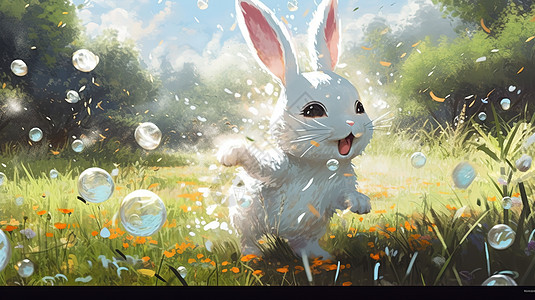 兔子泡泡油画背景图片