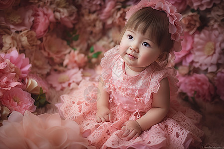 穿粉色裙子的小女孩图片