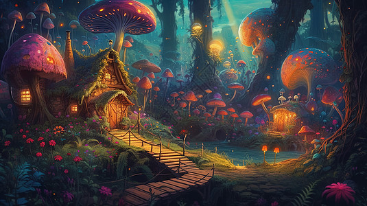 梦幻蘑菇林小屋图片