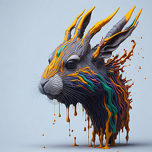 油漆飞溅炫彩兔头图片