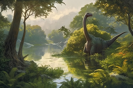 湖面的恐龙图片
