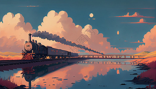 火车风景概念插画图片