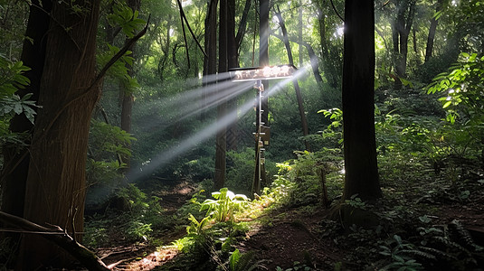 森林里的灯光图片