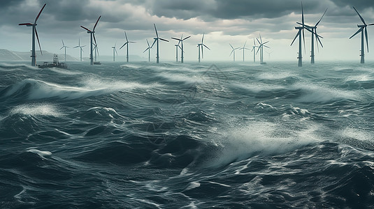 水面风力发电场景图片