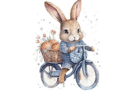 骑自行车的兔子插图图片