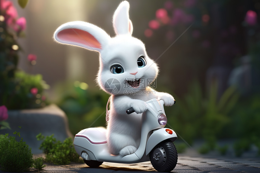 可爱小白兔骑车图片