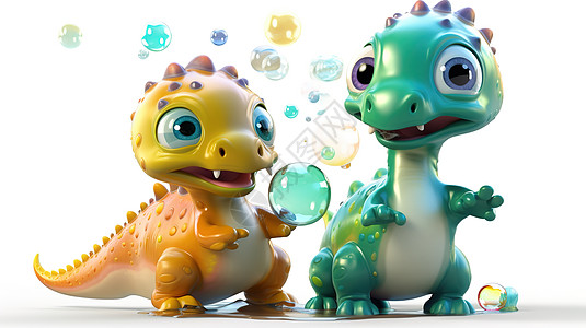 3D开心玩耍的恐龙背景图片