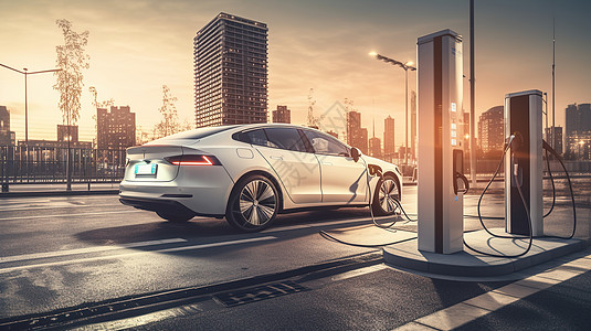 科技形象墙充电中的新能源汽车背景