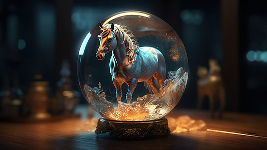 水晶球里的马工艺品图片