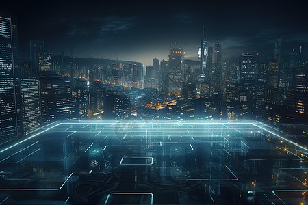 蓝色科技城市夜景图片