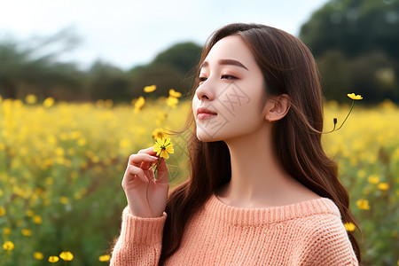 牵手插画花海里的女孩照片背景