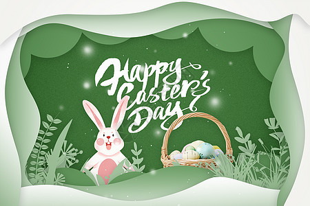 复活节创意绿色叠加兔子彩蛋图片