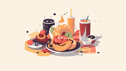 快餐AI插画图片