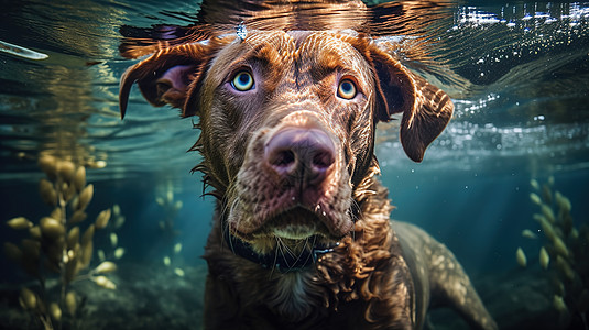 水下狗游泳拍照图高清图片