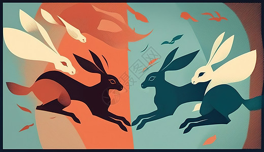兔子抽象彩色绘画背景图片