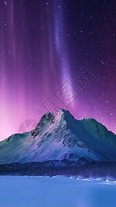 紫色极光下的冰山高清图片
