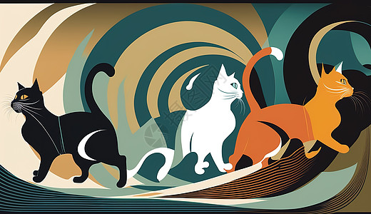 三只猫咪动漫插画背景图片