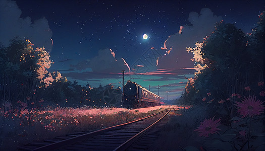 火车风景插画图片