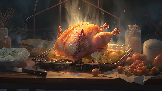 漫画烤鸡餐品图片