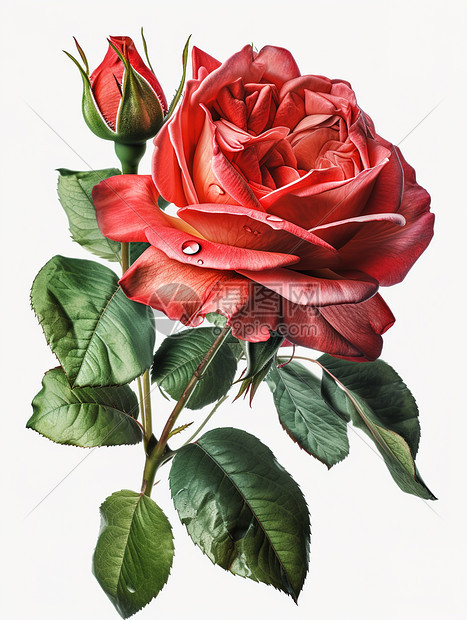 一朵绽放玫瑰手绘图片