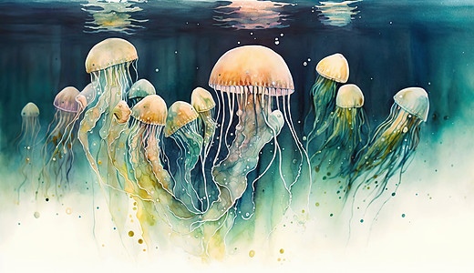 色彩手绘3D水母高清图片