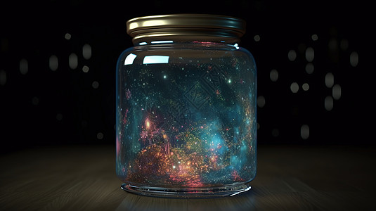 装着宇宙星辰的透明玻璃瓶图片