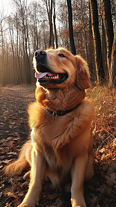 森林里的金毛犬图片