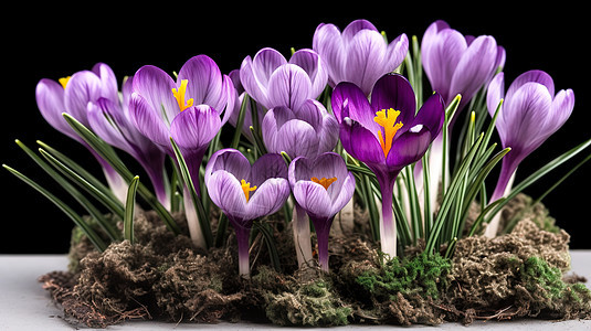 一捧泥土里的紫色花丛图片