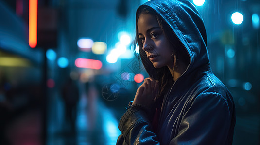 雨夜长发女孩图片