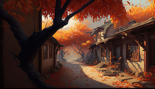 秋天秋分节气唯美乡村村落风景场景图片