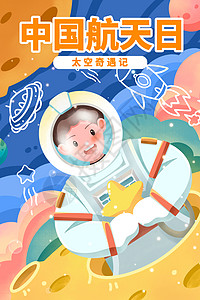 中国航天日太空奇遇记插画背景图片