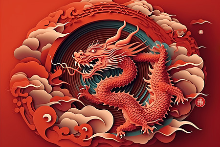 盘龙立交中国风3D盘龙模型插画