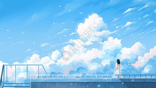 唯美治愈夏日天空少女图片