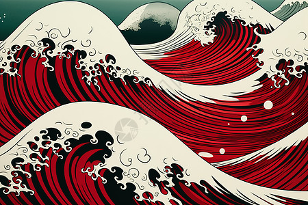 红色海浪图画背景图片