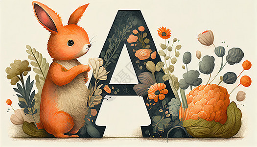 小兔子与花朵卡通插画图片