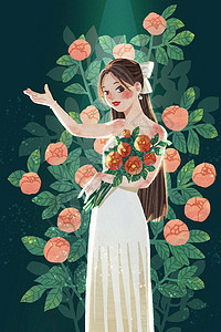 新娘清新婚纱插画图片