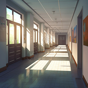 充满阳光的教室走廊图片