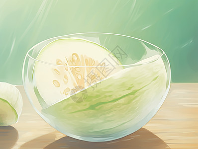 玻璃碗中的绿色哈密瓜图片