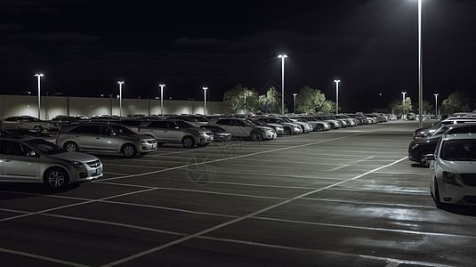 夜晚路灯下的停车场图片